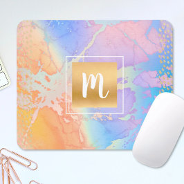 Monogram vattenfärgsfärgad guld-turkos orange lila musmatta