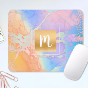 Monogram vattenfärgsfärgad guld-turkos orange lila musmatta