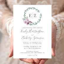 Monogram Vattenfärgsfärgad Lila Blommigt Utandning