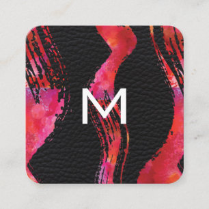 Monogram vattenfärgspenselbakgrund för läder fyrkantigt visitkort