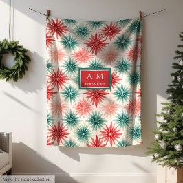 Monogram vattenfärgsröd grönt röd traditionell ull fleecefilt