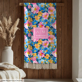 Monogram vattenfärgssubfärg, blomsterpresent fleecefilt