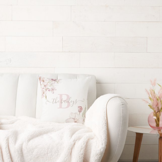 Monogram vattenskriven körsbärsblomspåse kudde (Soffa)