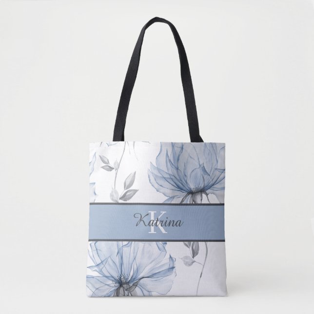 Monogram växtfärgad tote-bag med blommor tygkasse (Framsida)