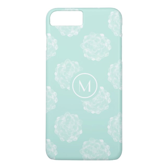 Monogram | Växtlycka | Pastel Succulent Patt Case-Mate iPhone Skal (Baksida)