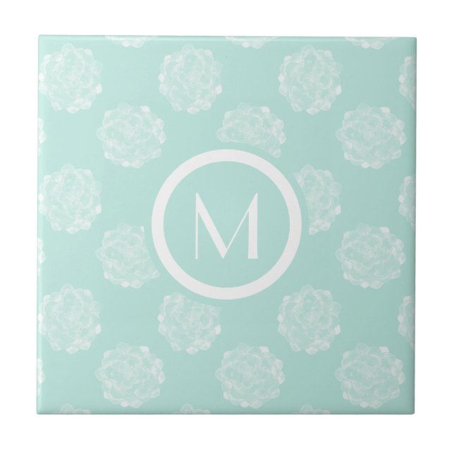 Monogram | Växtlycka | Pastel Succulent Patt Kakelplatta (Framsidan)