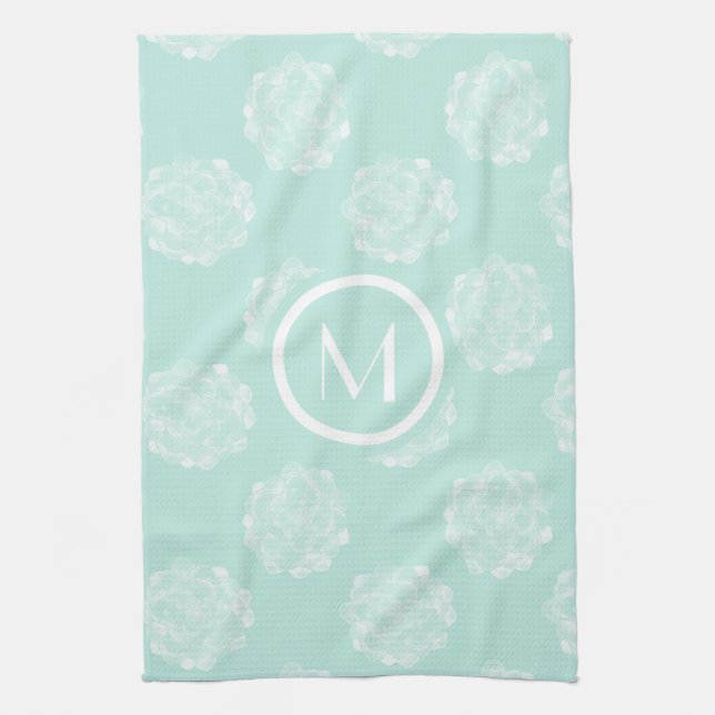 Monogram | Växtlycka | Pastel Succulent Patt Kökshandduk (Vertikal)