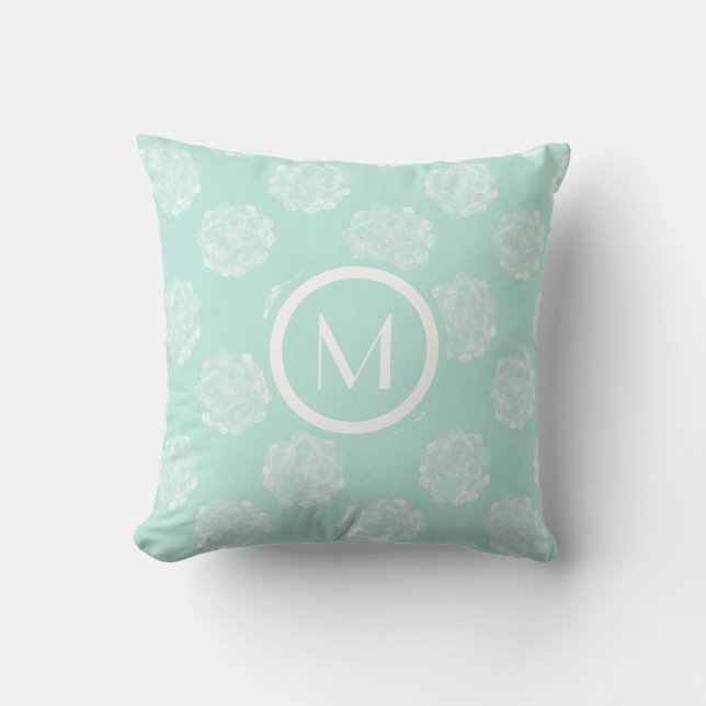 Monogram | Växtlycka | Pastel Succulent Patt Kudde (Framsida)