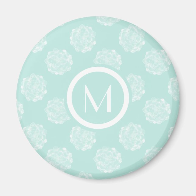 Monogram | Växtlycka | Pastel Succulent Patt Magnet (Framsidan)