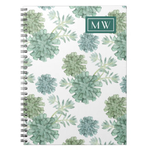 Monogram Växtlycka Succult Mönster Anteckningsbok