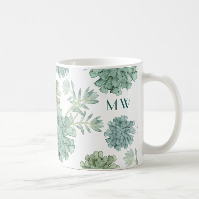 Monogram | Växtlycka | Succult Mönster Kaffemugg (Höger)