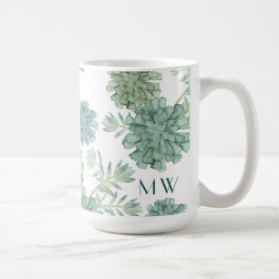 Monogram Växtlycka Succult Mönster Kaffemugg