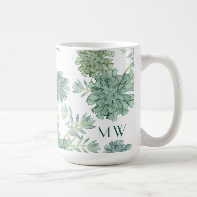 Monogram | Växtlycka | Succult Mönster Kaffemugg (Höger)