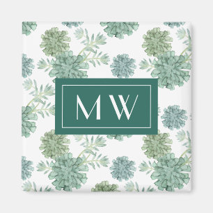 Monogram Växtlycka Succult Mönster Magnet