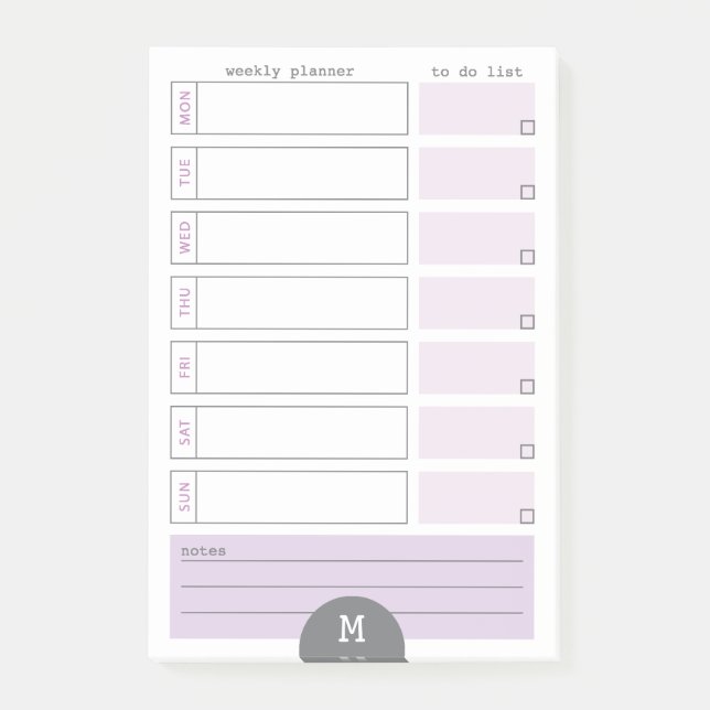 Monogram Veckovis Planner Lilac Post it Notes Post-it Block (Framsida)