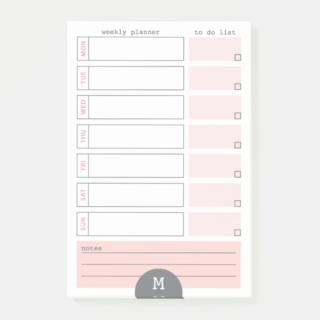 Monogram veckovis Planner Peony Post it Notes Post-it Block (Framsida)