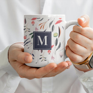 Monogram Vegan Watercolor Blommigt Botanical Kaffemugg