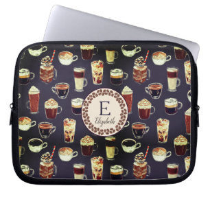 Monogram Venti Coffee Älskare Fall Mörk Lila Laptop Fodral