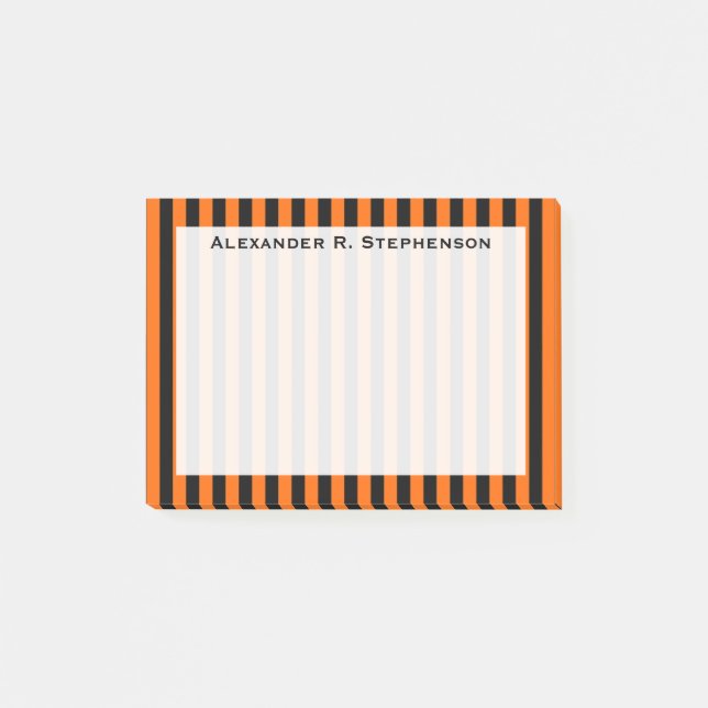 Monogram Vertikal Halloween Orange / Svart Rand Post-it Block (Framsida)