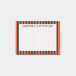 Monogram Vertikal Marinblå och Orange Rand Post-it Block