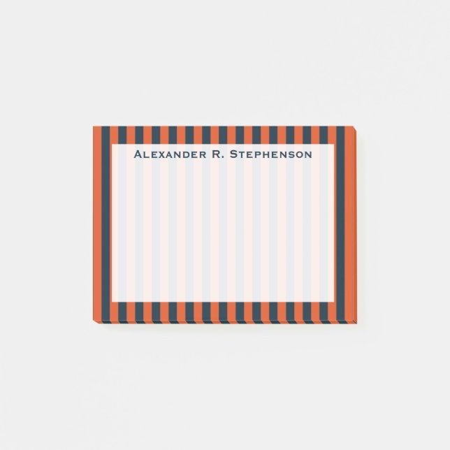 Monogram Vertikal Marinblå och Orange Rand Post-it Block (Framsida)
