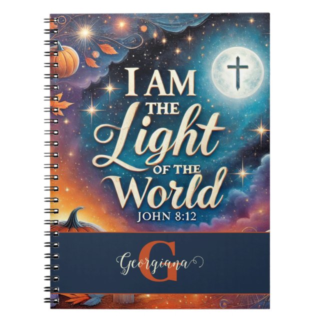 Monogram Vibrant Christian Halloween Bible Verse Anteckningsbok (Framsidan)