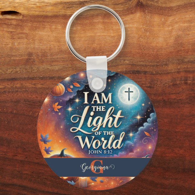 Monogram Vibrant Christian Halloween Bible Verse Nyckelring (Baksida)