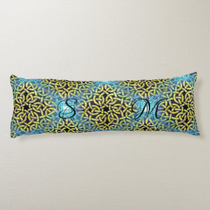 Monogram Victorian Golden Trim Aqua Background Kroppskudde