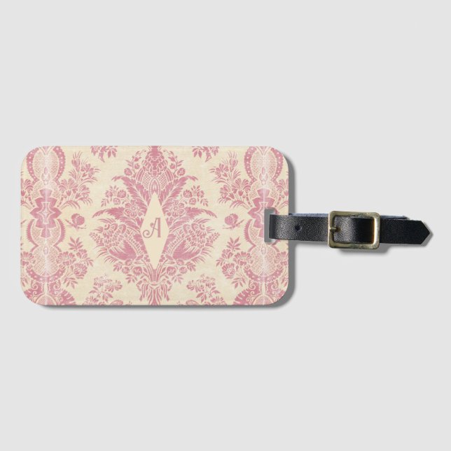 Monogram Victorian Rosa Damask Pattern Bagagebricka (Framsida horisontal)
