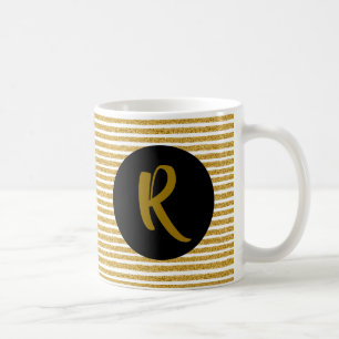 Monogram vid Guld Glitter Rand Mugg i