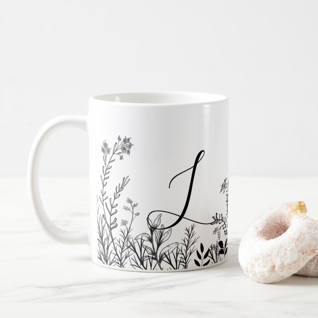 Monogram Vild Flowers Doodles Kaffemugg (Med munk)