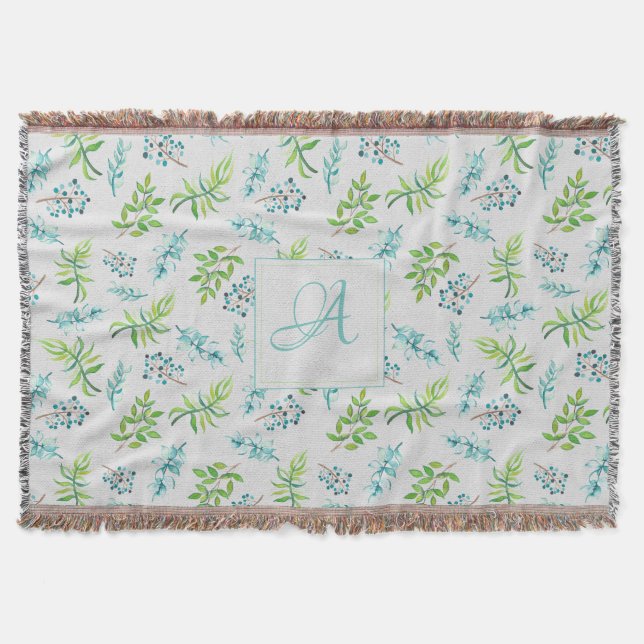 Monogram Vilda Blommor Blå Grön Bröllopsdekoration Filt (Framsidan)