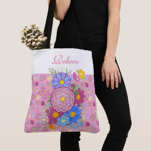 Monogram Vilda blommor fjäril blomsterdesign rosa Tygkasse