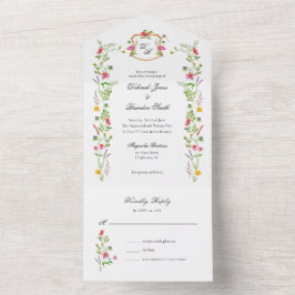Monogram Vilda Blommor Trädgård Akvarell