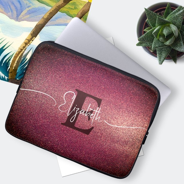 Monogram Vin Red Glitter Girly Glam Laptop Fodral (Skapare uppladdad)