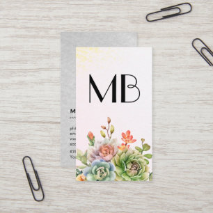 Monogram Vin Suckulära blommor Visitkort