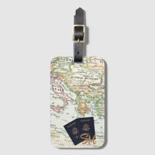 Monogram Vintage Antique Karta & Passport Vacation Bagagebricka