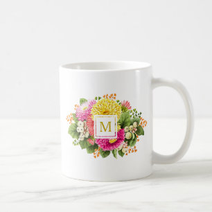 Monogram Vintage Asters Bouquet Rosa Gult Mugg
