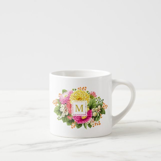 Monogram Vintage Asters Shock rosa Espresso Mugg Espressomugg (Höger)