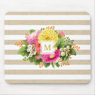 Monogram Vintage Asters Shock rosa Shabby Mousepad Musmatta