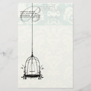 Monogram Vintage Bird Cage med Birds Luft Mail Brevpapper