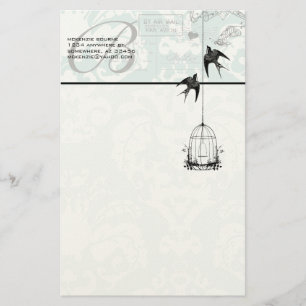 Monogram Vintage Bird Cage med Birds Luft Mail Brevpapper