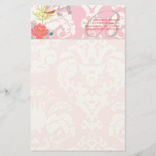 Monogram Vintage Bird Musical Damask Stationery Brevpapper