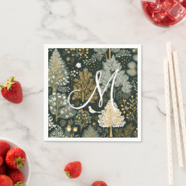 Monogram Vintage Boho Grön Guld Julgranar Pappersservett