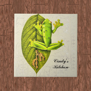 Monogram Vintage Bright Grönt Gliding Träd Frog Kakelplatta
