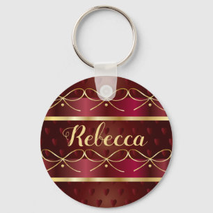 Monogram Vintage Burgundy Färg Decor Luxury Guld Nyckelring