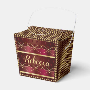 Monogram Vintage Burgundy Färg Dekor Lyx Guld Presentaskar
