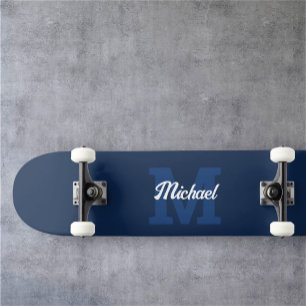Monogram Vintage Calligraphy Navy Blue Skateboard