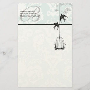 Monogram Vintage Fågelbur med fågellager Brevpapper
