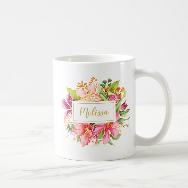 Monogram Vintage Flowers Rosa Lila Mugg (Höger)